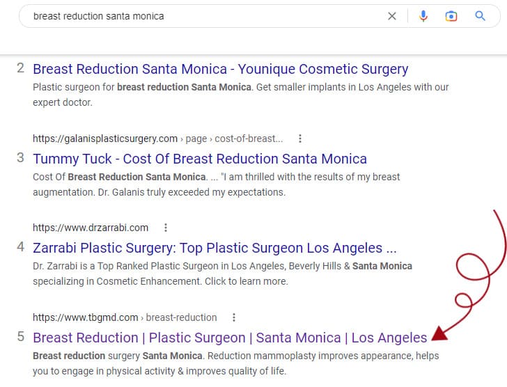 SEO-organic-position-Breast-Reduction-Santa-Monica