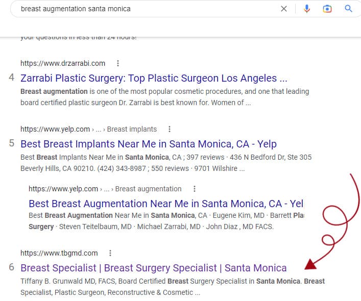 SEO-organic-position-Breast-augmentation-Santa-Monica